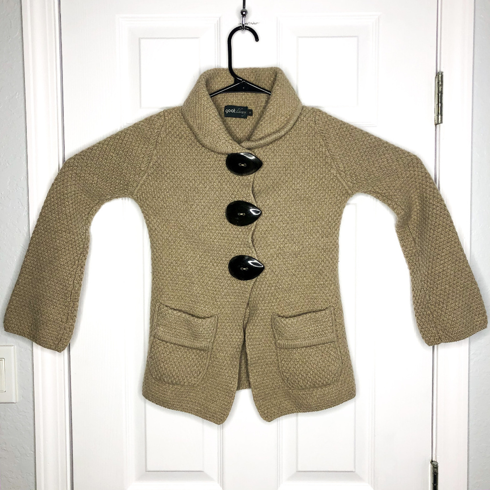 Goat Library Size Small Tan Cardigan Sweater